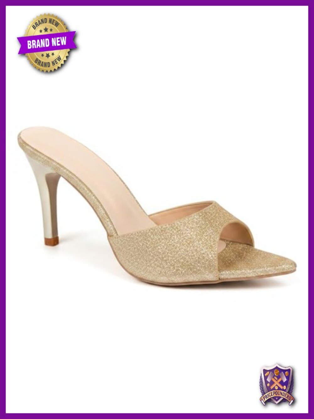 Glitter Pointed Open Toe Stiletto Heel Slide Sandals Fashion Sexy Slip On Shiny